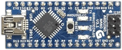 Küçük boyutlu Arduino Nano mikrodenetleyici kartı ve pin yapısı